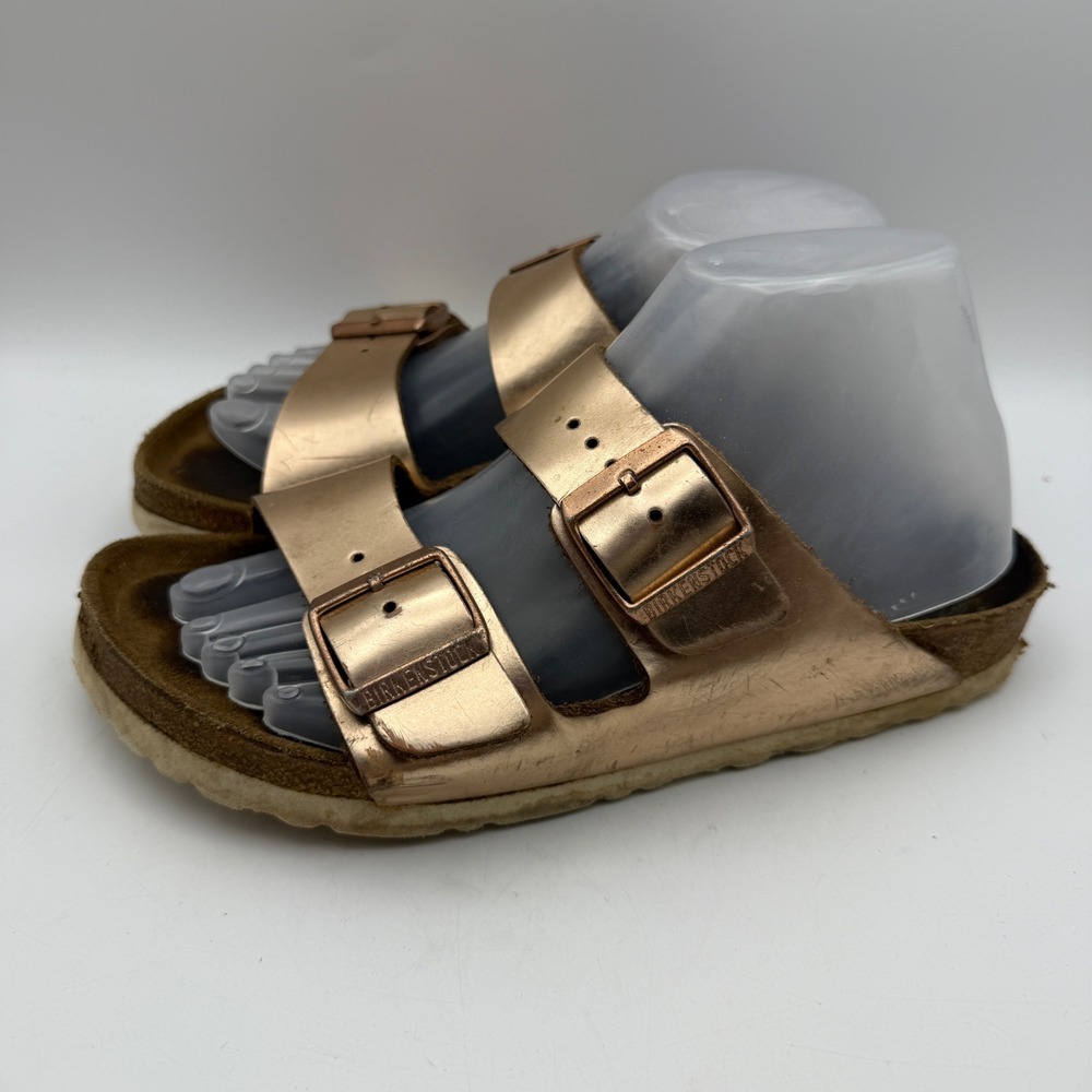 Birkenstock Arizona Sandals Women 39 US 8 Rose Gold Metallic Double Strap Slides